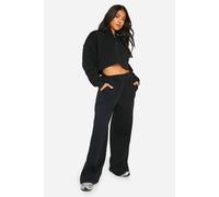 Womens Petite Half Zip Cropped Sweatshirt Wide Leg Tracksuit - Black - L, Black