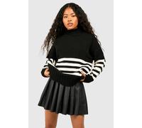 Womens Petite High Neck Stripe Jumper - Black - M/L, Black