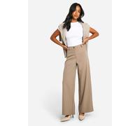 Womens Petite High Waisted Wide Leg Trousers - Beige - 16, Beige