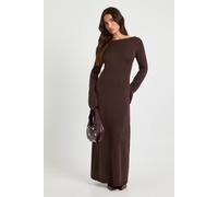 Womens Petite Knitted Slash Neck Maxi Dress - Brown - Xl, Brown