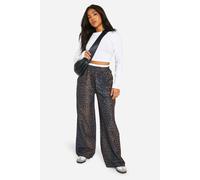 Womens Petite Leopard Contrast Waistband Trouser - Multi - 14, Multi