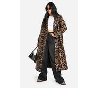 Womens Petite Leopard Faux Leather Trench Coat - Multi - 8, Multi