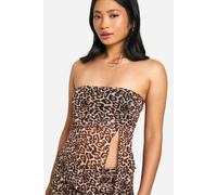 Womens Petite Leopard Mesh Bandeau - Brown - 12, Brown