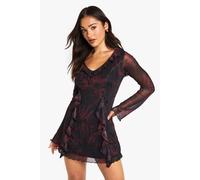 Womens Petite Leopard Print Ruffle Shift Dress - Brown - 6, Brown