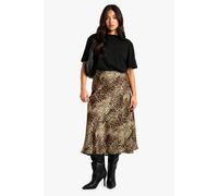 Womens Petite Leopard Satin Midaxi Skirt - Multi - 8, Multi
