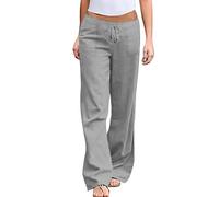 Womens Petite Linen Trousers Loose Womens Clothing Summer Solid Color Elastic Waist Cotton Wide Leg Pants Casual Loose Lace Up Pants for Women Winters Joggers Plain Gym Sport Jogger Sweatpants Grey