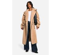 Womens Petite Longline Blanket Stitch Teddy Jacket - Beige - 12, Beige