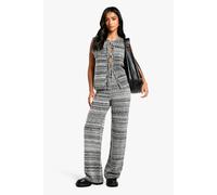 Womens Petite Marl Knitted Wide Leg Trouser - Black - L, Black