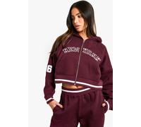 Womens Petite New York Embroidered Cropped Zip Through Hoodie - L, Red