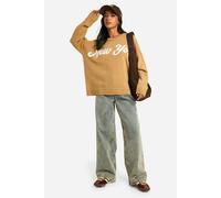 Womens Petite New York Oversized Crew Neck Knitted Jumper - Beige - S, Beige