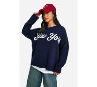 Womens Petite New York Oversized Crew Neck Knitted Jumper - Navy - L, Navy