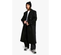 Womens Petite Oversized Cuff Detail Wool Look Coat - Black - 8, Black