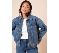 Womens Petite Oversized Denim Jacket Mid Wash 10