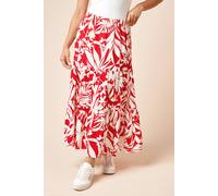 Womens Petite Palm Printed Tiered Maxi Jersey Skirt Red 16