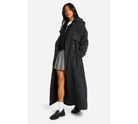 Womens Petite Peached Oversized Double Breast Trench Coat - Black - 12, Black