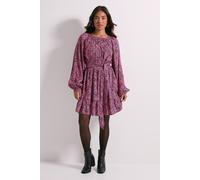Womens Petite Pink Animal Printed Blouson Sleeve Mini Dress Animal 10
