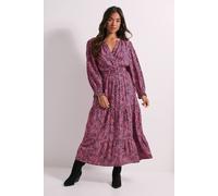 Womens Petite Pink Animal Wrap Front Tiered Skirt Midaxi Dress Animal 10