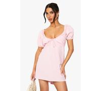 Womens Petite Poplin Puff Sleeve Mini Dress - Pink - 10, Pink