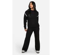 Womens Petite Premium Heavyweight Contrast Trim Jumper And Trouser Knitted Set - Black - L, Black