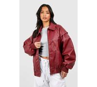 Womens Petite Pu Contrast Stitch Oversized Bomber Jacket - Red - 10, Red