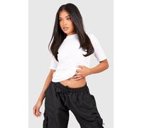 Womens Petite Ribbed Basic T Shirt - White - 8, White