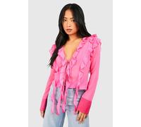 Womens Petite Ruffle Detail Tie Front Top - Pink - 6, Pink