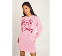 Womens Petite Santa Baby Christmas Jumper Dress - Pink - M, Pink