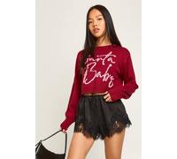 Womens Petite Santa Baby Cropped Christmas Jumper - Red - Xs, Red