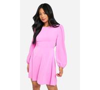 Womens Petite Satin Bow Tie Back Skater Dress - Pink - 12, Pink