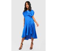 Womens Petite Satin Occasion Ruffle Hem Midi Dress - Blue - 8, Blue