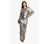 Womens Petite Sequin Cowl Back Maxi Dress - Metallics - 10, Metallics