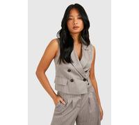 Womens Petite Sleevless Pinstripe Blazer - Grey - 10, Grey