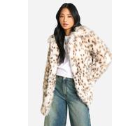 Womens Petite Snow Leopard Faux Fur Coat - Beige - 8, Beige