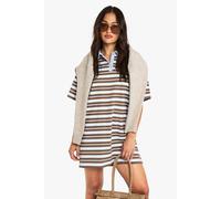 Womens Petite Stripe Contrast Collar Rugby Polo Dress - Blue - 8, Blue