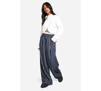 Womens Petite Stripe Contrast Waistband Wide Leg Trouser - Navy - 6, Navy