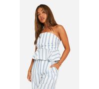 Womens Petite Stripe Draped Bandeau Top - Blue - 8, Blue