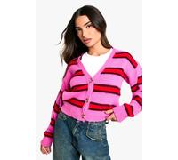 Womens Petite Stripe Knitted Cardigan - Pink - 8, Pink
