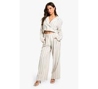 Womens Petite Stripe Linen Look Wide Leg Trouser - White - 8, White
