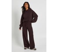 Womens Petite Super Soft Crew Neck Knitted Chunky Cardigan And Wide Leg Trouser Co-Ord - Brown - Xl, Brown