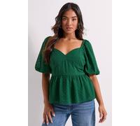 Womens Petite Sweetheart Tie Back Puff Sleeve Top Green 12
