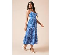 Womens Petite Tie Front Broderie Midi Dress Cobalt 16