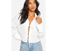 Womens Petite Turn Up Cuff Tie Front Shirt - White - 16, White