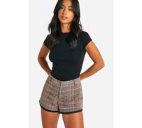Womens Petite Wool Look Check Micro Short - Brown - 10, Brown