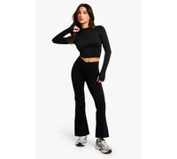 Womens Petite Wrap High Waist Premium Active Flare Legging - Black - 12/28L, Black