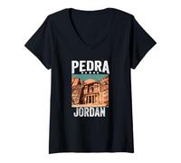 Womens Petra Jordanian Souvenir Women Men Seven Wonders of The Worl V-Neck T-Shirt