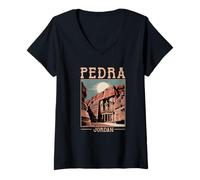 Womens Petra Jordanian Souvenir Women Men Seven Wonders of The Worl V-Neck T-Shirt