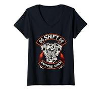 Womens Petrolhead Car Tuning Drifting Shift Happens Quick V-Neck T-Shirt