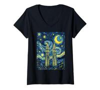 Women's Petronas Towers Malaysia Starry Night Art History Present V-Neck T-Shirt