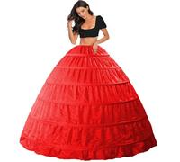 Women's Petticoat Floor Length Underskirt 6 Hoops Crinoline Wedding Petticoats Hoop Skirt Bridal Full A-line Slips 50s Swing Vintage Skirts Dress Shapewear Retro tutu Underdress Plus Size(Red,8)