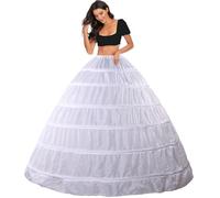 Women's Petticoat Floor Length Underskirt 6 Hoops Crinoline Wedding Petticoats Hoop Skirt Bridal Full A-line Slips 50s Swing Vintage Skirts Dress Shapewear Retro tutu Underdress Plus Size(White,8)